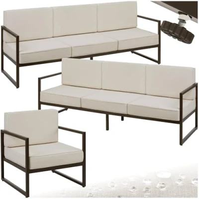 Image of TecTake® Garden Furniture Set in Minimalist Design, Incl. Two 3 Seater Sofas &amp; 1 Chair, Thick Cushions, Robust Steel Frames Water Repellent Covers, Outdoor for Patio