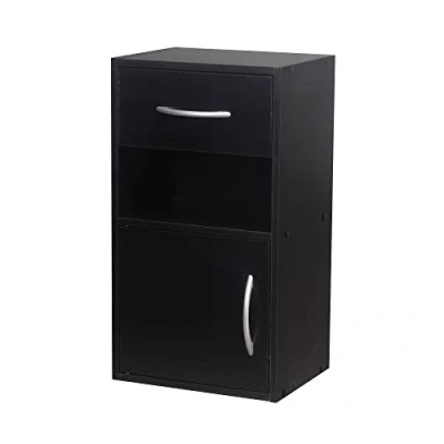 Image of URBNLIVING 1 Door Drawer Wooden Bedroom Bedside Cabinet Shelf Nightstand Side Table Unit (Black)