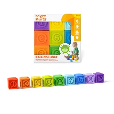 Image of Bright Starts KaledioCubes 9pk Stack &amp; Squeeze Blocks Baby Bath Toys Play Learn with Colors, Numbers Shapes, Ages 3 Months+