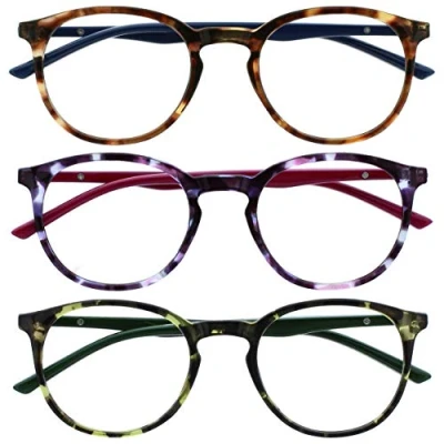 Image of OPULIZE Met Reading Glasses 3 Pack Slim Round Frame Scratch Resistant Spring Hinges Brown Purple Green Mens Womens RRR60 256 +3.50