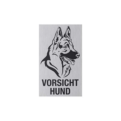 Image of Metafranc 507420 Adhesive Sign &quot;Vorsicht Hund&quot; 100 x 60 mm Aluminium in Modern Stainless Steel Look Self Back/Sign/Guard Dog