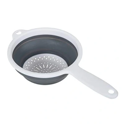 Image of Addis 518405 Pop &amp; Store 16.5cm Small Collapsible Food Colander with Handle, 6.5 inch, White and Grey, Plastic