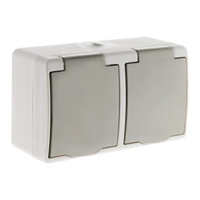 Image of Schneider Electric 2P+T Horizontal Double Socket Mini IP54 Light Grey