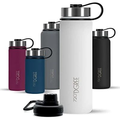 Image of 720DGREE Vaccum Insulated Water Bottle “noLimit“ 710ml Leakproof, BPA Free, Thermo Stainless Steel Flask for Carbonated Drinks, Sports, Gym, School, Camping, Hiking, Outdoor, Kids +Sports Cap