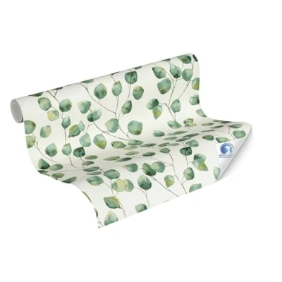 Image of Livingwalls Wallpaper DESIGNDROP precovered Floral Non Woven in White, Green 10,05m x 0,53m with Leaf Tendril for Living Room 784541