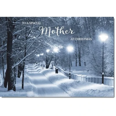 Image of doodlecards Mother Christmas Card Snowy Street Scene Large A4 Size for with Plain Envelope