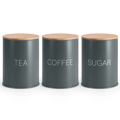 Image of EHC Tea Sugar Coffee Canisters, Containers Set of 3, Airtight Jars, Grey