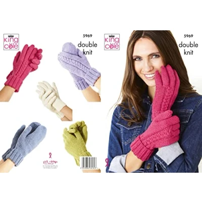 Image of King Cole Ladies Double Knit Knitting Pattern Cable or Stocking Stitch Mittens &amp; Gloves (5969)