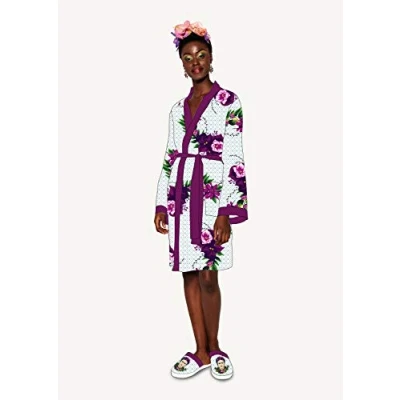 Image of Groovy Frida Kahlo Violet Bouquet Satin Style Ladies Robe, One Size