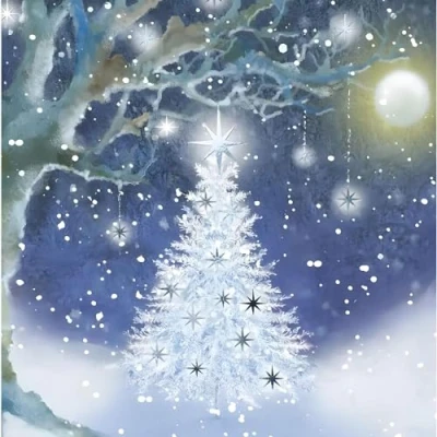 Image of GBCC Charity Christmas Cards Pack of 10 with Moonlit Tree Design Eco Friendly Xmas Multipack Envelopes