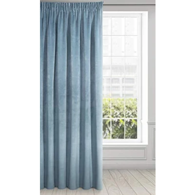 Image of Eurofirany Soft Plain Opaque Velvet Curtain with Rufflette Tape for Rail 1 Unit, Thick Fluffy Panel Drape Classic Glamour Elegant Living Room Bedroom, Blue, W55&#039;&#039; x L106&#039;&#039;