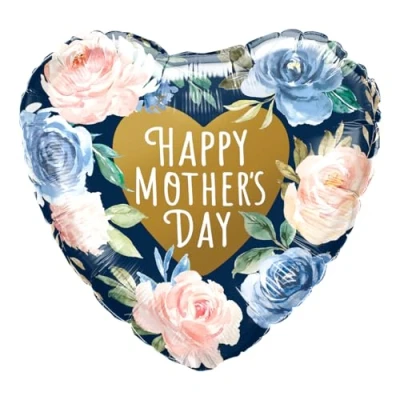 Image of Qualatex 21547 Mother&#039;s Day Pink and Blue Roses 18&quot; Heart Shaped Foil Balloon