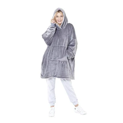 Image of Eskimo Oversized Sherpa Hoodie Sweatshirt Blanket Warm and Cozy Reversible with Pockets Grey