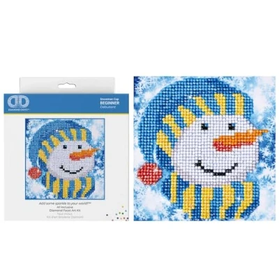 Image of DIAMOND DOTZ Painting, Beginner Kit, Fabric, Snowman Cap, 13.5 x 13.5cm