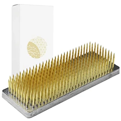 Image of Wazakura Ikebana Kenzan Long Rectangular Flower Holder 4.7 in (120mm), Made Japan Arranging Accessories Pin Cushion Tool 4.7&quot; Brass