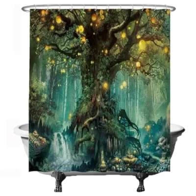 Image of Ulticool Shower Curtain Fairy Tale Elf Tree Magic Forest Nature 180 x 200 cm Washable Waterproof with 12 Rings