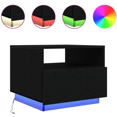 Image of vidaXL Coffee Table with LED Lights Black Oak 50x49x40 cm