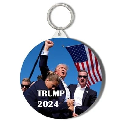 Image of Gift Insanity DONALD TRUMP ASSASSINATION ATTEMPT RAISED FIST 2024 45mm Keyring