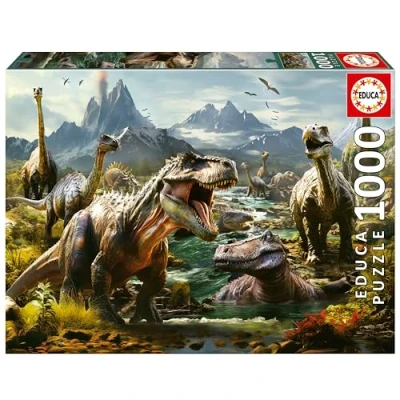 Image of Educa Fierce dinosaurs 1000 Piece Puzzle for Adults. Measurements: 68 x 48 cm. Includes Glue Fix Puzzle. From 14 years old