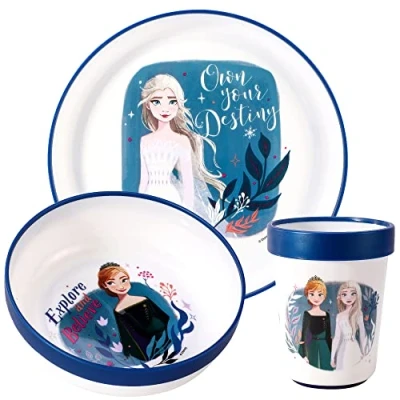 Image of Frozen 3pcs Reusable Bicolor Premium Kids Dinner Tableware Set Plate, Bowl &amp; Tumbler, BPA Free