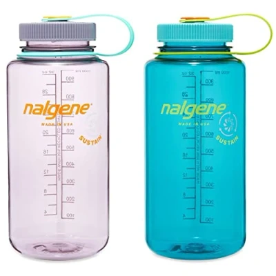 Image of Nalgene Sustain 50% Recycled Wide Mouth Twin Pack 1L Bottles (Aubergine &amp; Cerulean)