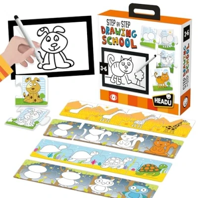 Image of HEADU Step by Drawing School assemble the sequences and learn to draw animals Educational Games &amp; Puzzles Arts Crafts Ages 3 6 years