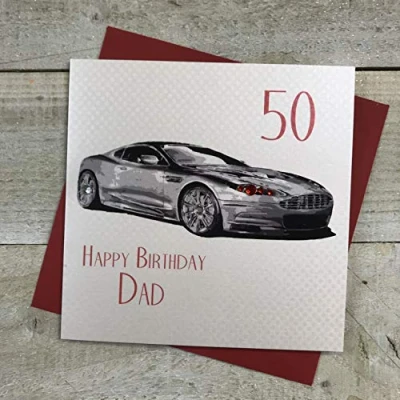 Image of WHITE COTTON CARDS Sports Car 50 Happy Dad Handmade 50th Birthday Card, SB51