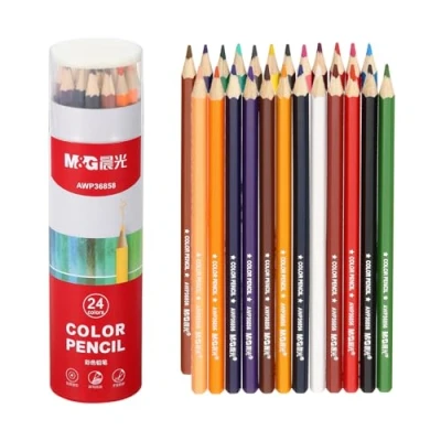 Image of M&amp;G 24 Colors Colored Pencils Set, 24pcs Oil Based Drawing Color Pencil Art Supplies for Beginner Adult Coloring Book Gifts with Red Holder
