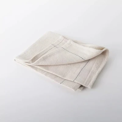 Image of Large 100% Cotton Restaurant Quality Catering Beige Oven Cloths With Blue Stripe Pack Of 10
