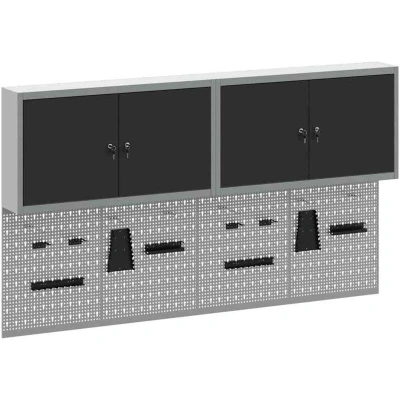 Image of vidaXL 6 Piece Tool Cabinet and Pegboard Set Wall Mounted Black Metal
