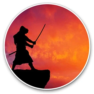 Image of Awesome Vinyl Stickers (Set of 2) 15cm Cool Black Samurai Warrior Sunset Fun Decals for Laptops,Tablets,Luggage,Scrap Booking,Fridges #14204