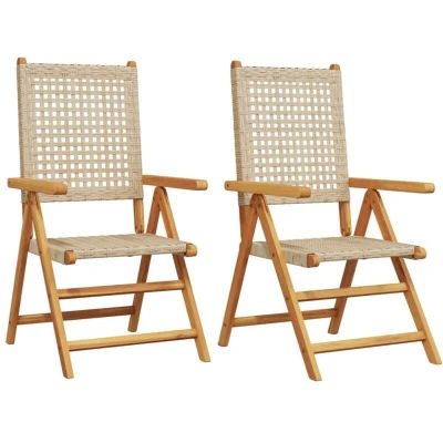 Image of vidaXL Garden Chairs 2 pcs Beige Solid Wood Acacia and Poly Rattan