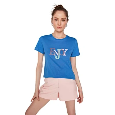 Image of Trendyol Women Fitted Basic Crew Neck Knit T Shirt Blue