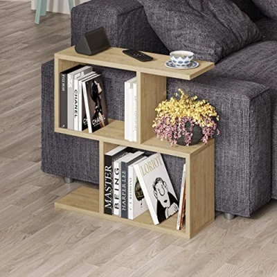 Image of HOCUS PICUS 2 Tier Storage End Side Table Versatile C 60x60x19.50cm Shelves Organizer Office Living Room Desk Stand Display (Oak)