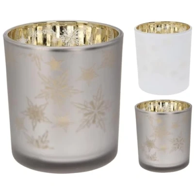 Image of Small Snowflake Christmas Tealight Holder Silhouette Frosted Glass Candle Xmas Tea light Votive Pot Gifts 8cm Design Varies One Supplied