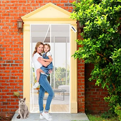 Image of Magnetic Screen Door 115 x 200 cm for Fly Curtain, Anti Mosquito Mesh, Insect Protection Balcony Door, Cellar Patio White