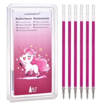 Image of Set of 6 LVZONGXIN Refills (Pink), Compatible with Legami, Easy to Erase, Pen Tip 0.7 mm, Height 13 cm