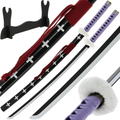 Image of Anime Bamboo Wooden Sword Bokken Prop Cosplay Blunt Sheath Halloween 100cm with Table Stand (Trafa Purple)