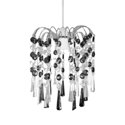 Image of HOMION Chandelier Style Ceiling Light Shade Droplet Pendant Acrylic Crystal Bead Luxury Compact Caravan Teardrop Lamp for Living Room Kitchen (Black Ely)