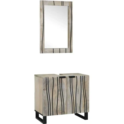Image of vidaXL Bathroom Furniture Set with Shelf Storage Door Mirror 2 pcs White 62 x 33 58 cm