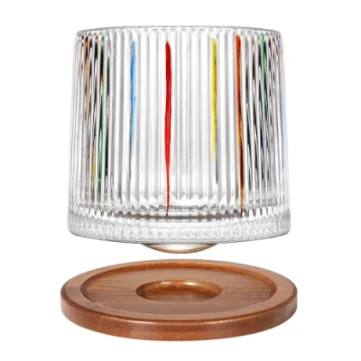 Image of Rotatable Old Fashioned Glass Cup, 275ml/10oz Crystal Whiskey Glass, Wood Coaster, Thickening, Used as Rum Cocktail Coffee Milk Cup to Relax and Reduce Stress 1 Piece