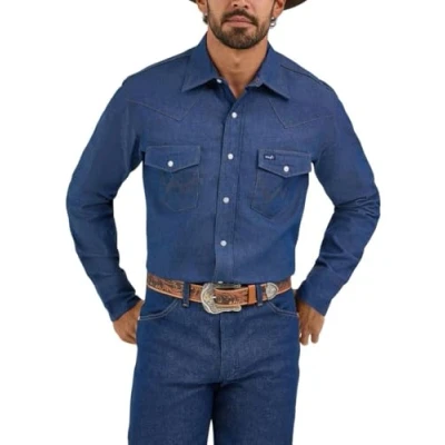 Image of Wrangler Men&#039;s Ms70719 button down shirts, Indigo, S UK