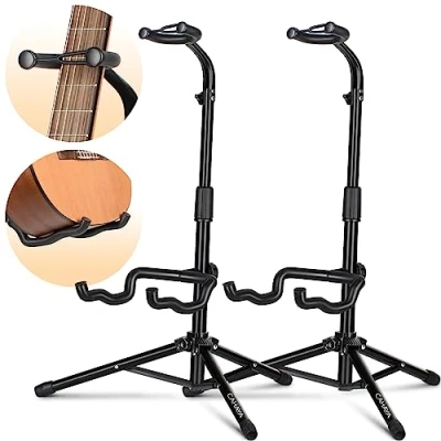 Image of CAHAYA 2 Pack Guitar Stands with Neck Holder Folding Tripod Metal Universal Holder, for Acoustic Electric Guitars Ukulele Violin Banjo MandolinCY0287