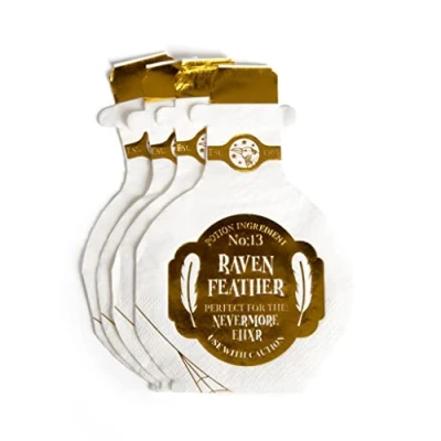 Image of Halloween Napkins Potion Bottle Pack of 20 White with Gold Label Fun Party Tableware Decoration Wizard Witch Tissue Paper