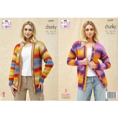 Image of King Cole Knitting Pattern Ladies Chunky Button Up Jacket Cardigans (6209)