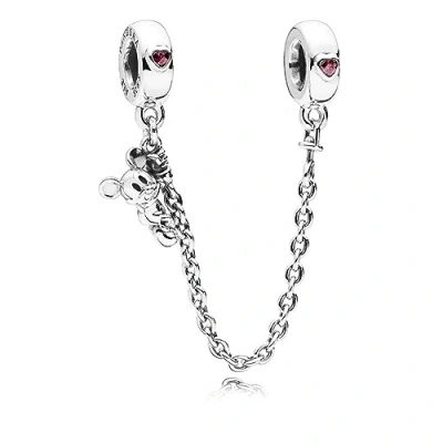 Image of Pandora Disney Mickey silver safety chain with red cubic zirconia