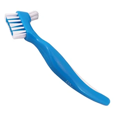 Image of Denture Brush Easy Grip Handle, Double Bristle Head… (Blue &amp; White)
