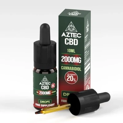 Image of Aztec CBD Highest Strength Oil Drops, Vegan, Halal, Non GMO, All Natural, Purest Quality, THC Free 10ml. (2000mg (20%), Unflavoured (Hemp Oil))