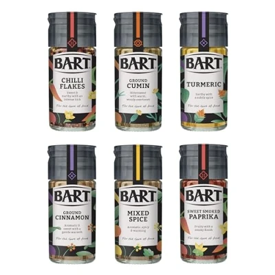 Image of BART Essential Spices Bundle Including Chilli Flakes, Turmeric, Ground Cumin &amp; Cinnamon, Sweet Smoked Paprika Mixed Spice (Bulk Buy Pack of 6)