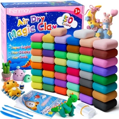 Image of Air Dry Clay, 50 Colors Modelling Clay Kit, Ultra Light Non Toxic Drying for Kid, Magic with 3 Tools &amp; Guidebook, Arts and Crafts Kits Kids Boys Girls Toys